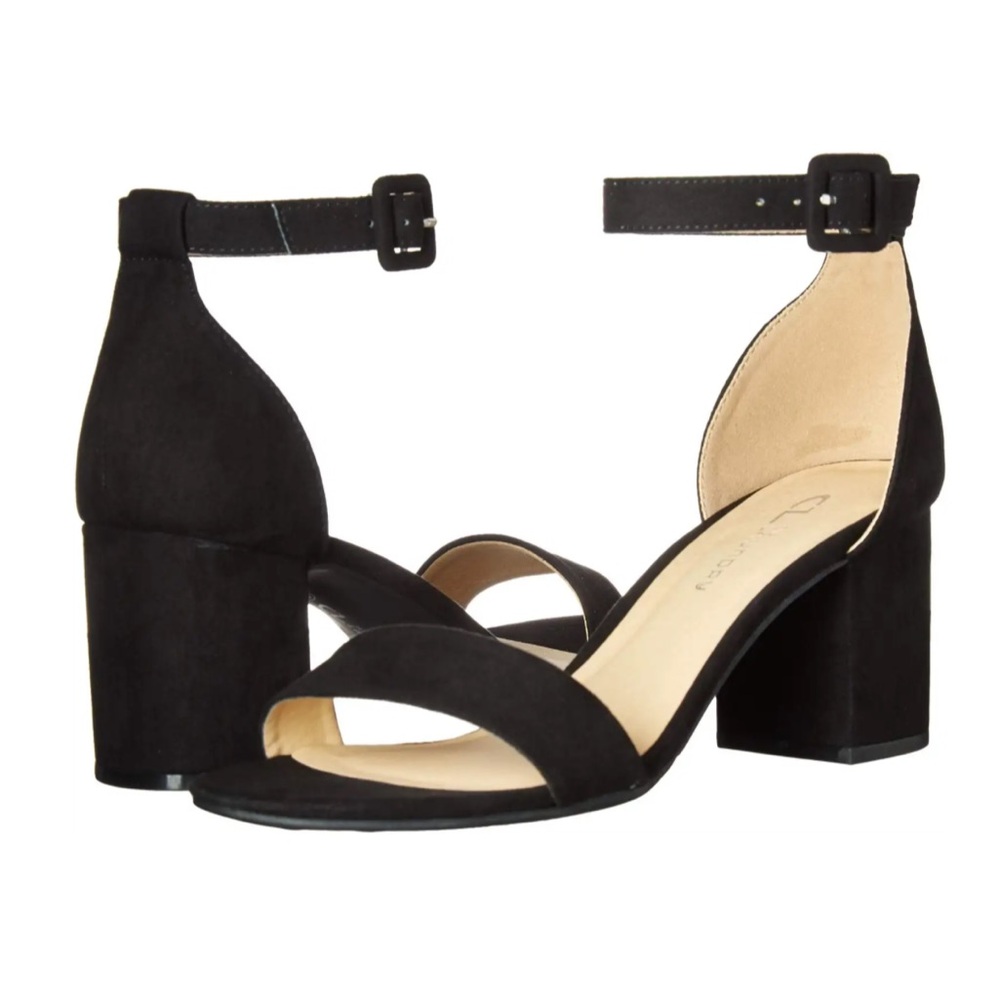 CL by Laundry Jody Black Heeled Sandals Womens Size 9.5 Two Strap Timeless Event